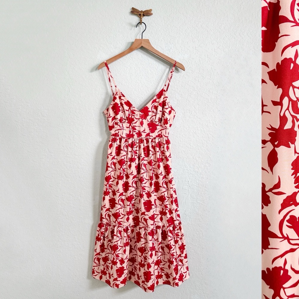 Cider Red and Cream Floral Midi Dress